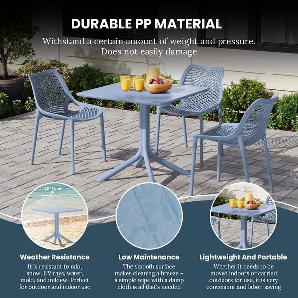 Outdoor Dining Table Square Slatted Wood Umbrella Hole Coastal Style