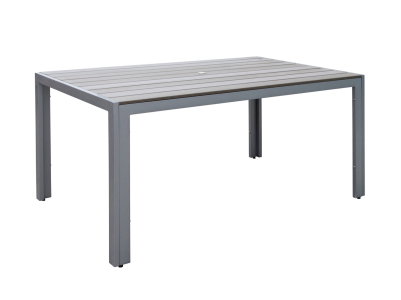 Outdoor Dining Table Sun-Bleached Grey Slatted Top Black Metal Frame