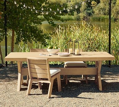 Outdoor Dining Table Weathered Wood Tapered Legs Modern Farmhouse