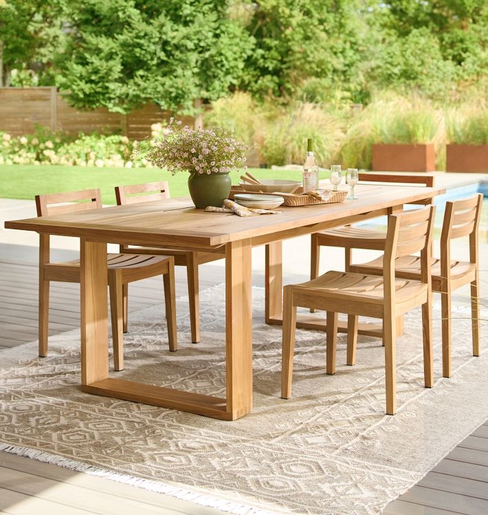 Outdoor Dining Table with Block Legs and Slatted Wood Top