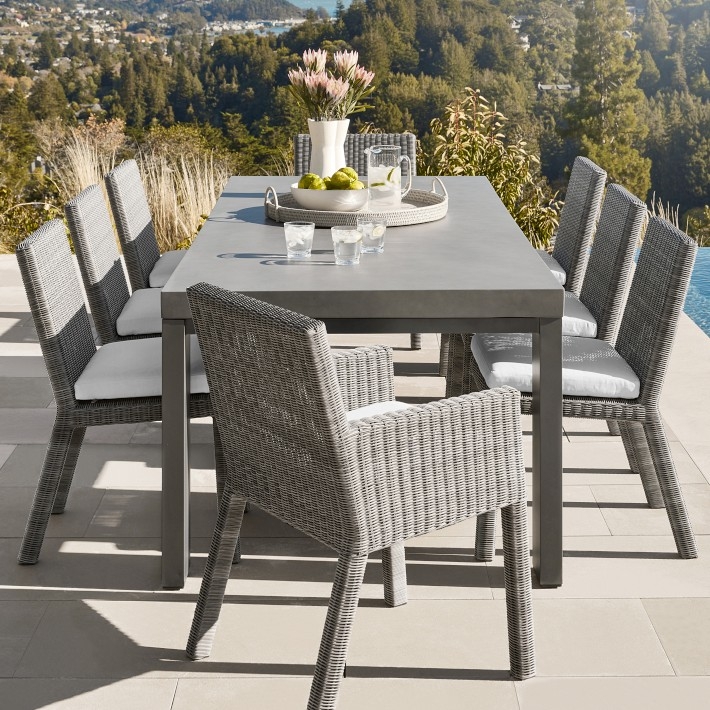 Outdoor Dining Table with Fiberstone Top and Pedestal Base in Slate Grey