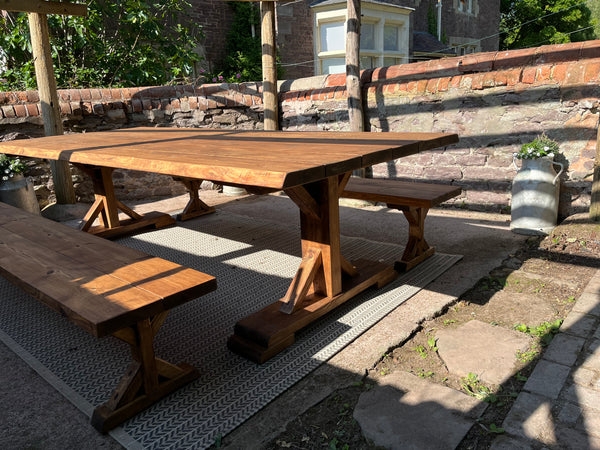 Outdoor Dining Table with Live Edge, X-Frame Base.
