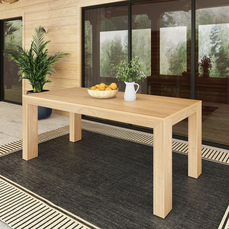 Outdoor Dining Table with Trestle Base, Slatted Top.