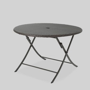 Outdoor Dining Table Woven Wicker Foldable Round Brown