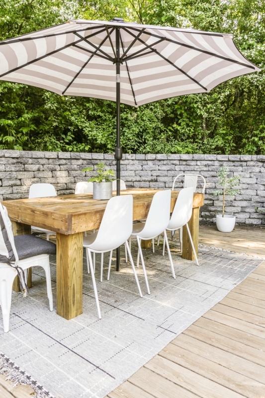 Outdoor Dining Table X-Frame Legs Planked Top DIY Farmhouse Style