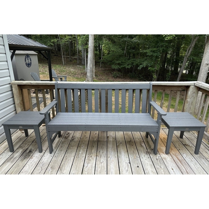 Outdoor End Table White Slatted Top Square Silhouette with Stretchers