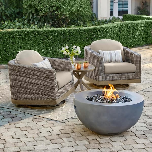 Outdoor Fire Pit Rectangular Blue Fire Glass Stone Look Styling