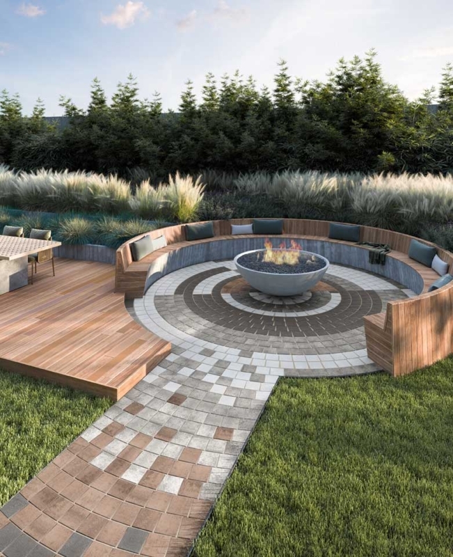 Outdoor Fire Pit Rectangular Form Sunken Fire Box Stone