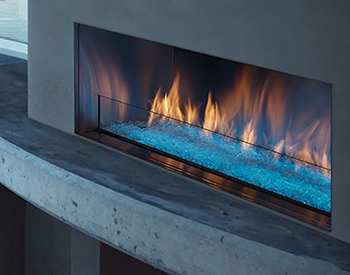 Outdoor Fireplace Aqua Glass Media Linear Built In Lakeside Patio
