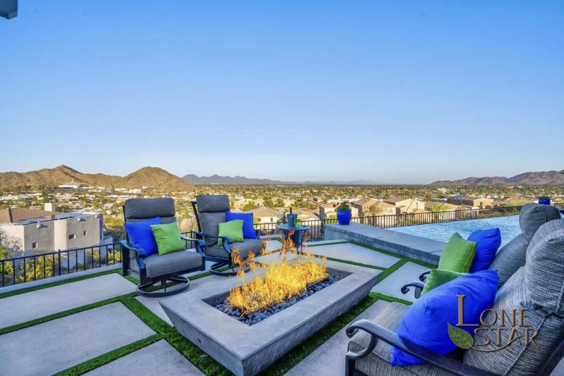 Outdoor Fireplace Arched Firebox Stone Cladding Mediterranean Luxury