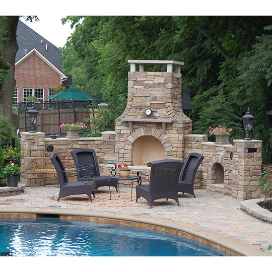 Outdoor Fireplace Arched Masonry Blocks Hearth Wings Traditional