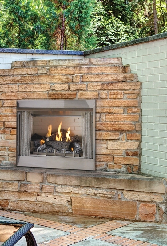 Outdoor Fireplace Built In Stacked Stone Masonry Rustic Patio