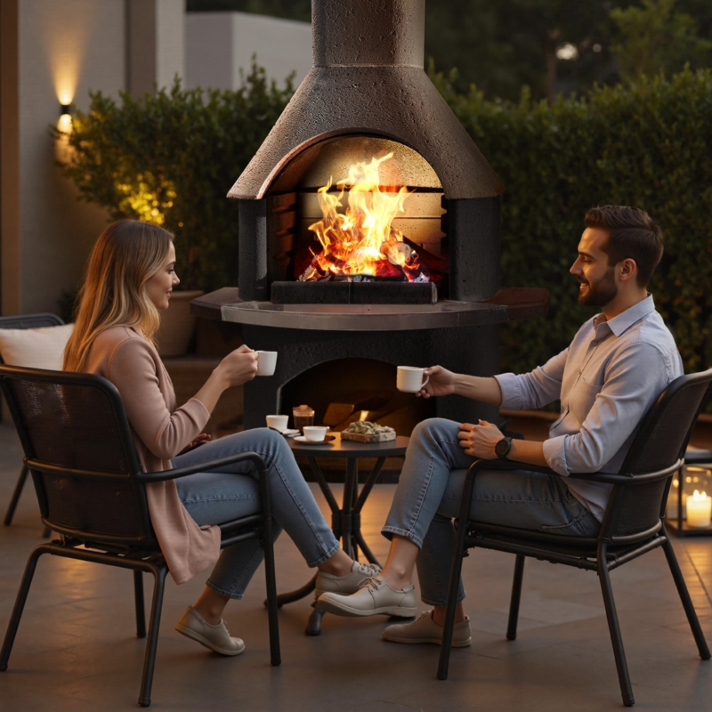 Outdoor Fireplace Charcoal Concrete Pitted Surface Brutalist Industrial
