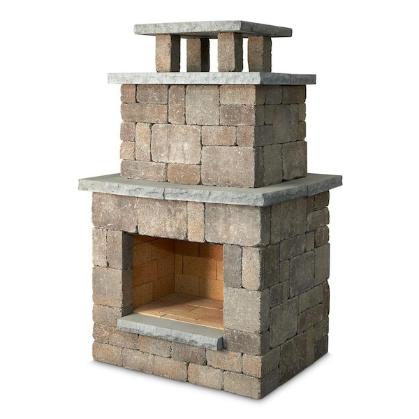 Outdoor Fireplace Compact Masonry Arched Stacked Stone Design