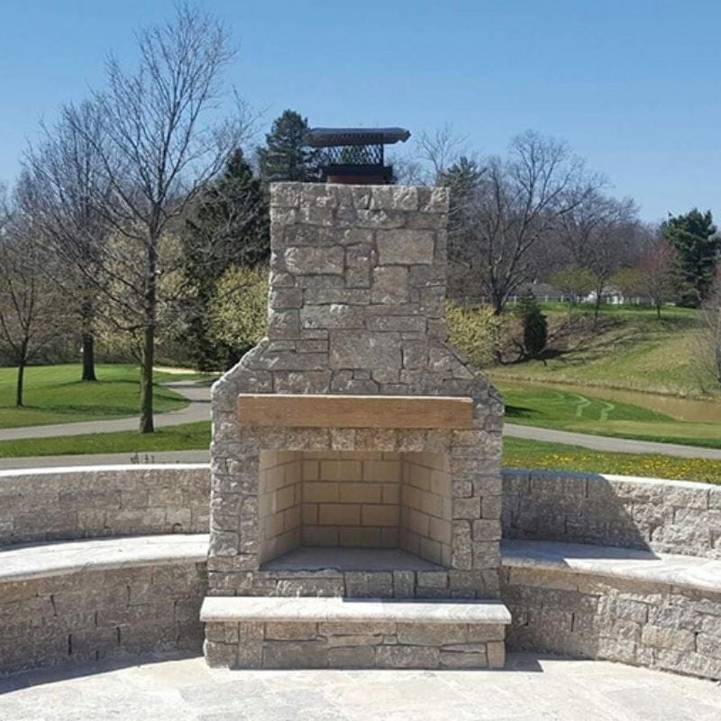 Outdoor Fireplace Curved Seat Wall Built In Wood Storage