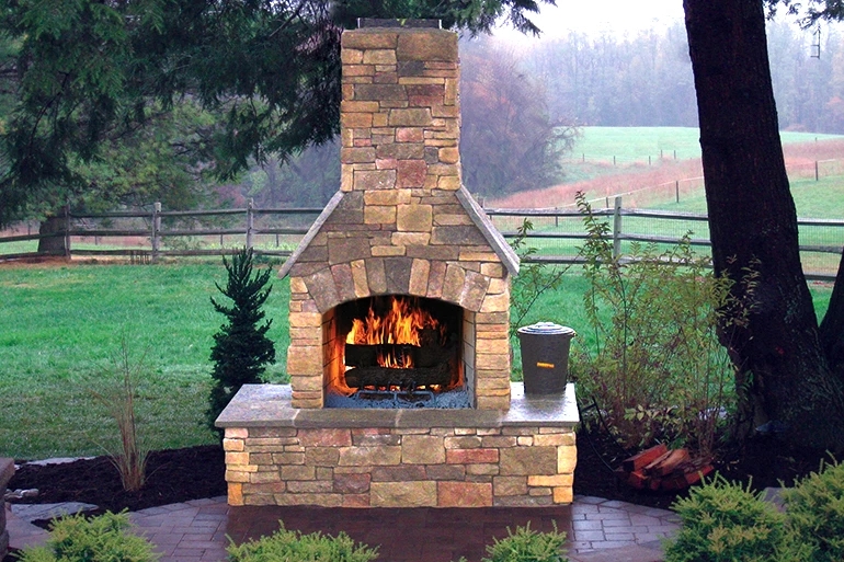 Outdoor Fireplace Double Sided White Stucco Modern Patio Design