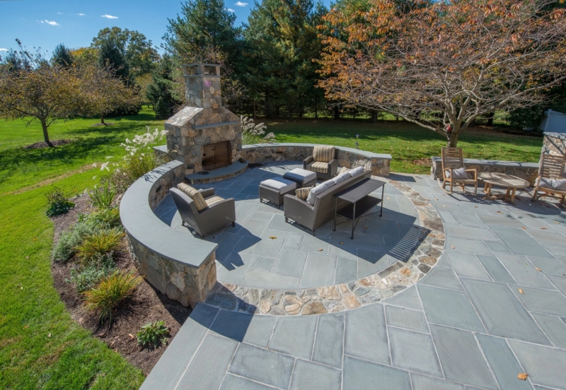 Outdoor Fireplace Fieldstone Masonry Integrated Wood Storage Rustic