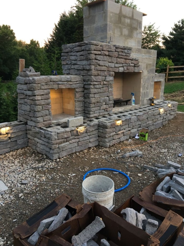 Outdoor Fireplace Floor To Ceiling Stone Rustic Lodge Style Mantel