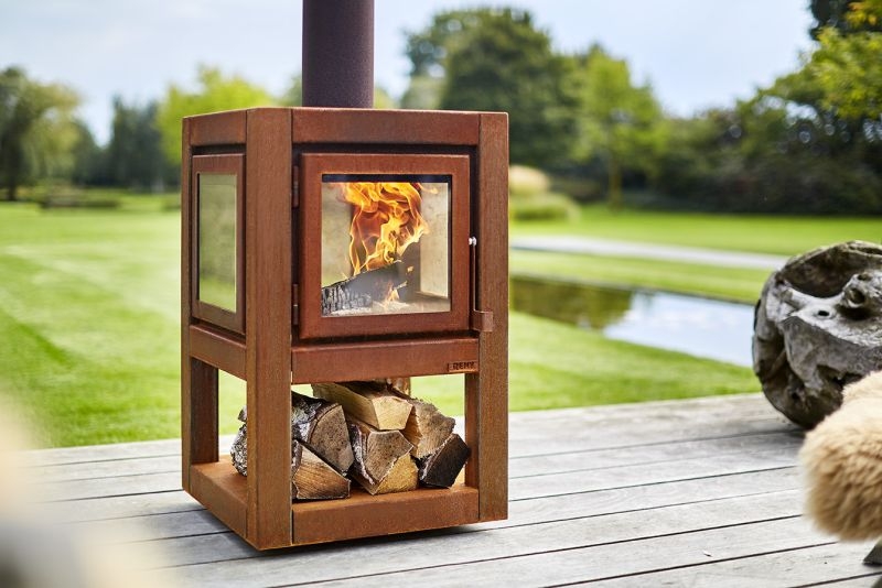 Outdoor Fireplace Four Sided Glass Corten Steel, Modern Patio Fire Feature
