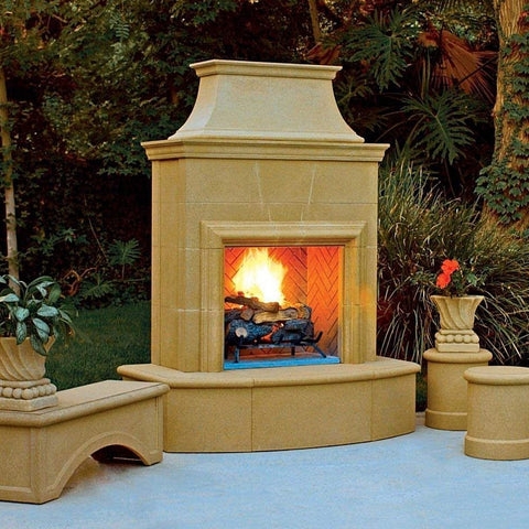Outdoor Fireplace Freestanding Structure Stepped Mantle Mediterranean