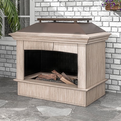 Outdoor Fireplace Gas Burner with Arched Opening and Stacked Stone