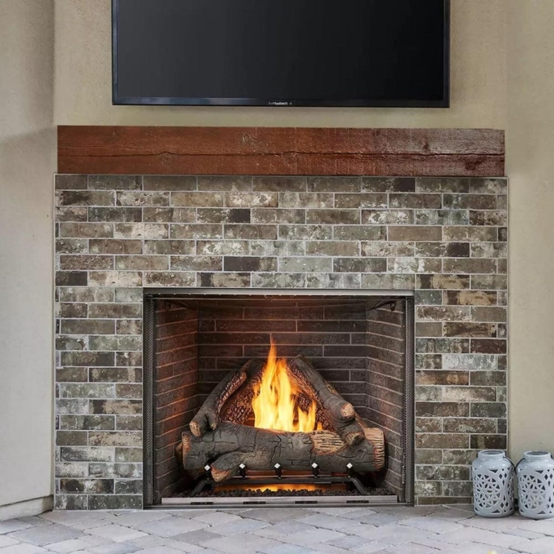 Outdoor Fireplace Gas Powered Brushed Stainless Steel Vent-Free Modern