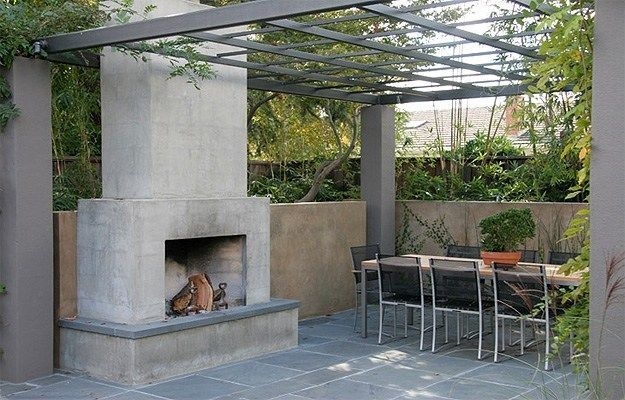Outdoor Fireplace Geometric Silhouette Light Gray Concrete Architectural