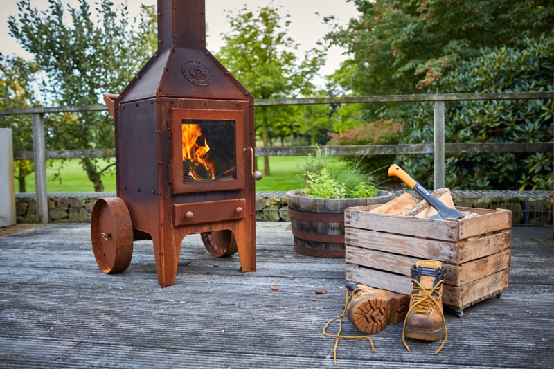 Outdoor Fireplace Glass Panels Corten Steel Patina, Patio Wood Storage Stove