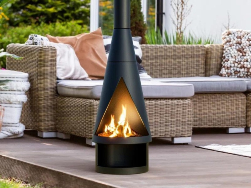 Outdoor Fireplace Glass Wind Guard Sleek Black Metal Linear Design