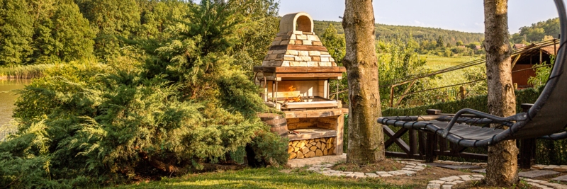 Outdoor Fireplace Grand Tapered Stone Chimney Luxury Landscape Design