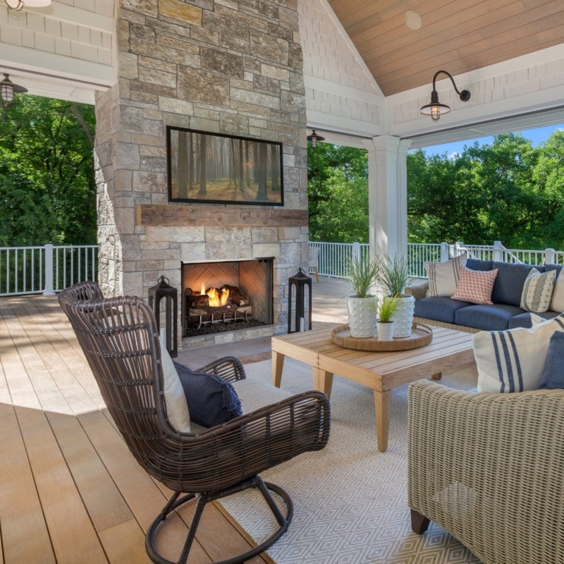 Outdoor Fireplace Herringbone Interior Stone Look Transitional Style