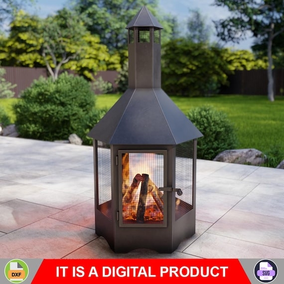 Outdoor Fireplace Hexagonal Faceted Modern Industrial Design
