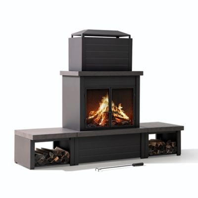 Outdoor Fireplace House Silhouette with Pitched Roof and Mesh