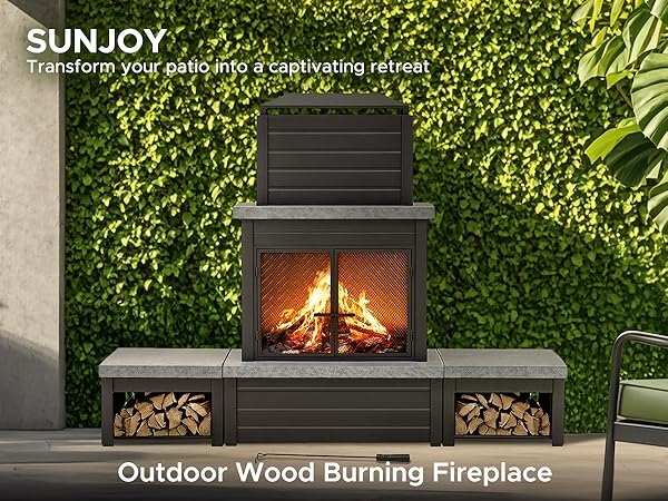 Outdoor Fireplace Industrial Style Metal with Log Storage