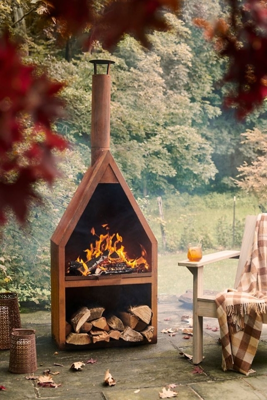 Outdoor Fireplace Integrated Grill Rack Weathering Steel, Patio Grill Station