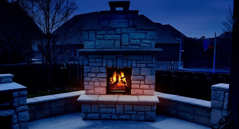 Outdoor Fireplace Integrated Log Niches Stacked Stone Rustic Lounge