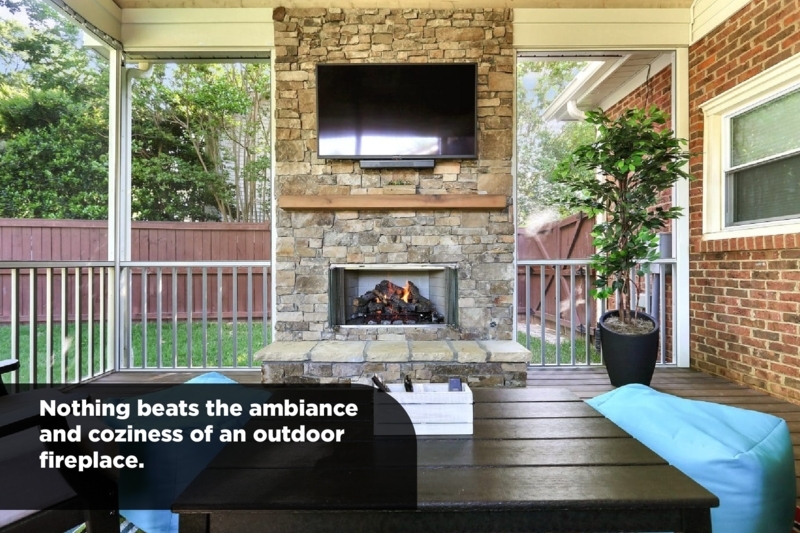 Outdoor Fireplace Integrated Media Center Modern Rustic Stacked Stone