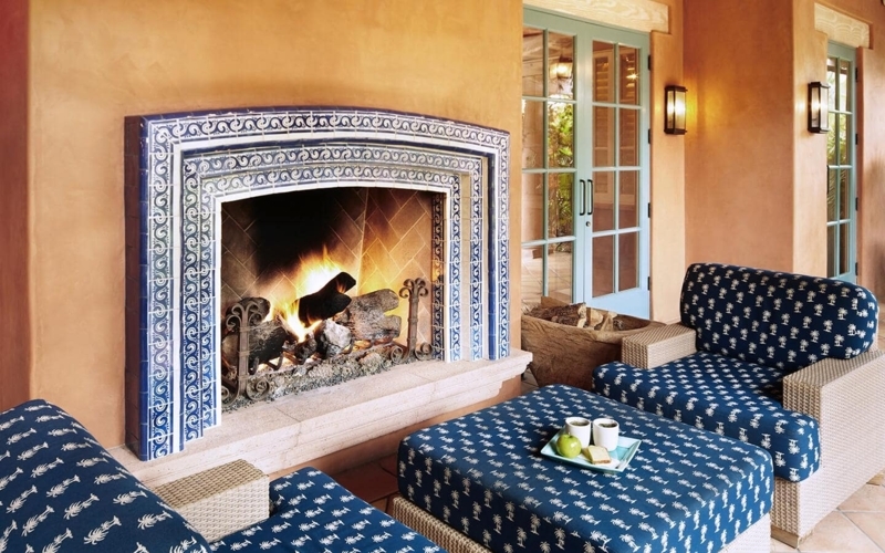 Outdoor Fireplace Integrated TV Stacked Stone Outdoor Entertainment Hub