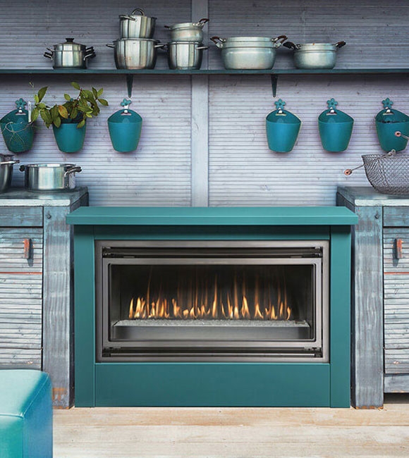Outdoor Fireplace Large Format Tile Linear Design Wood Ceiling Contrast