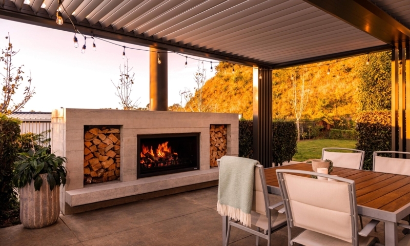 Outdoor Fireplace Light Grey Smooth Texture Modern Architectural Design