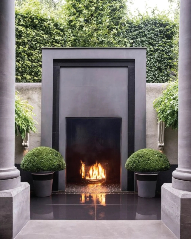 Outdoor Fireplace Linear Built-in Charcoal Stone Patio Design