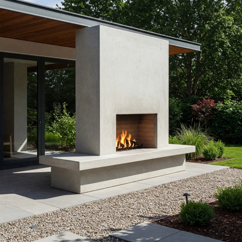 Outdoor Fireplace Linear Design Integrated Wall Sleek Minimalist