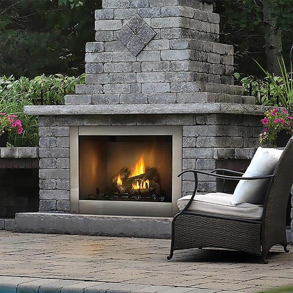 Outdoor Fireplace Linear Flame Blue Glass Media Patio Design