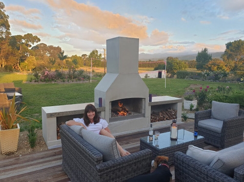 Outdoor Fireplace Linear Gas Burner with Integrated Chimney Stack in Grey