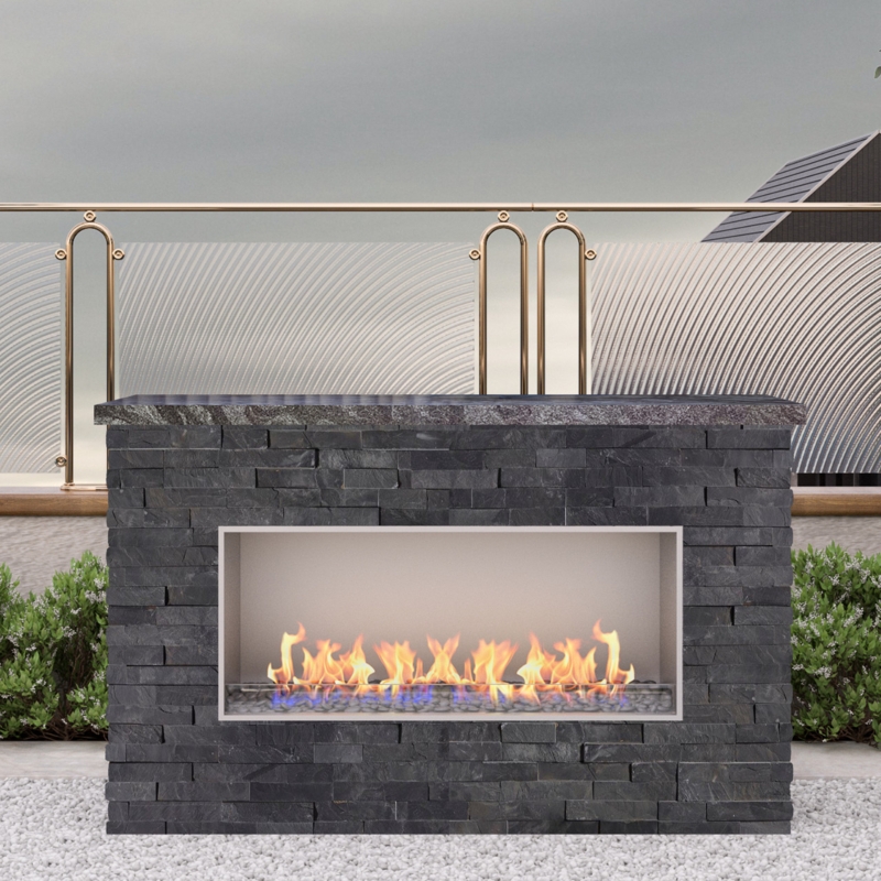 Outdoor Fireplace Linear Textured Finish with White Fire Media