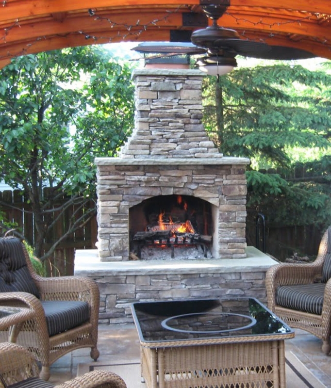 Outdoor Fireplace Masonry Kit with Tall Chimney Stack