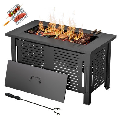 Outdoor Fireplace Matte Black Metal Mesh Spark Screen Industrial Design