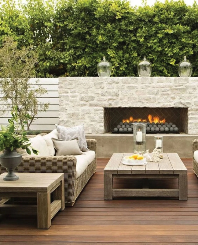 Outdoor Fireplace Modern Linear Burner Built-In Stone Design