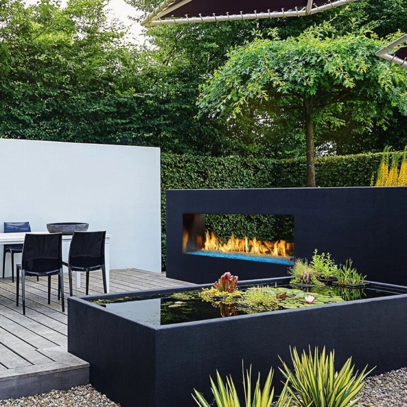 Outdoor Fireplace Modern Linear Gas Burner Poolside