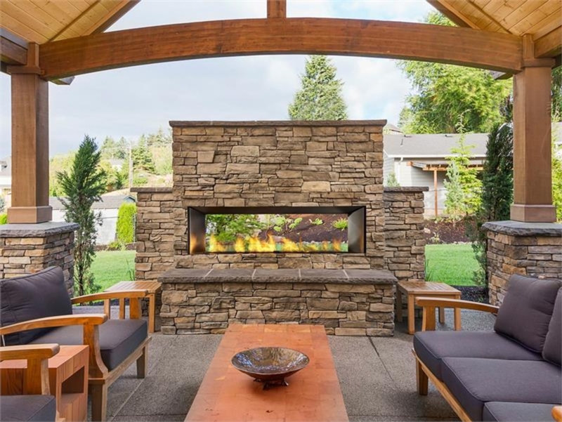 Outdoor Fireplace Modern Linear Recessed Mounting in Charcoal Wall.